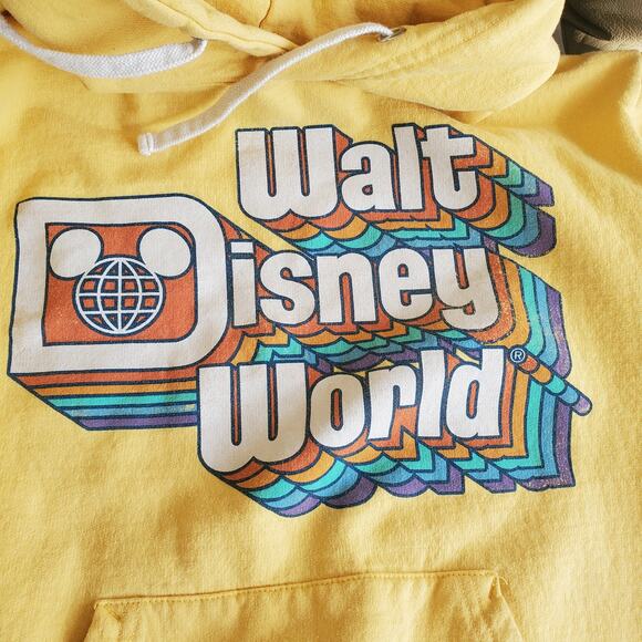 🔥 Disney Parks Walt Disney World Retro Graphic Hoodie Yellow Rainbow Small - Picture 8 of 10